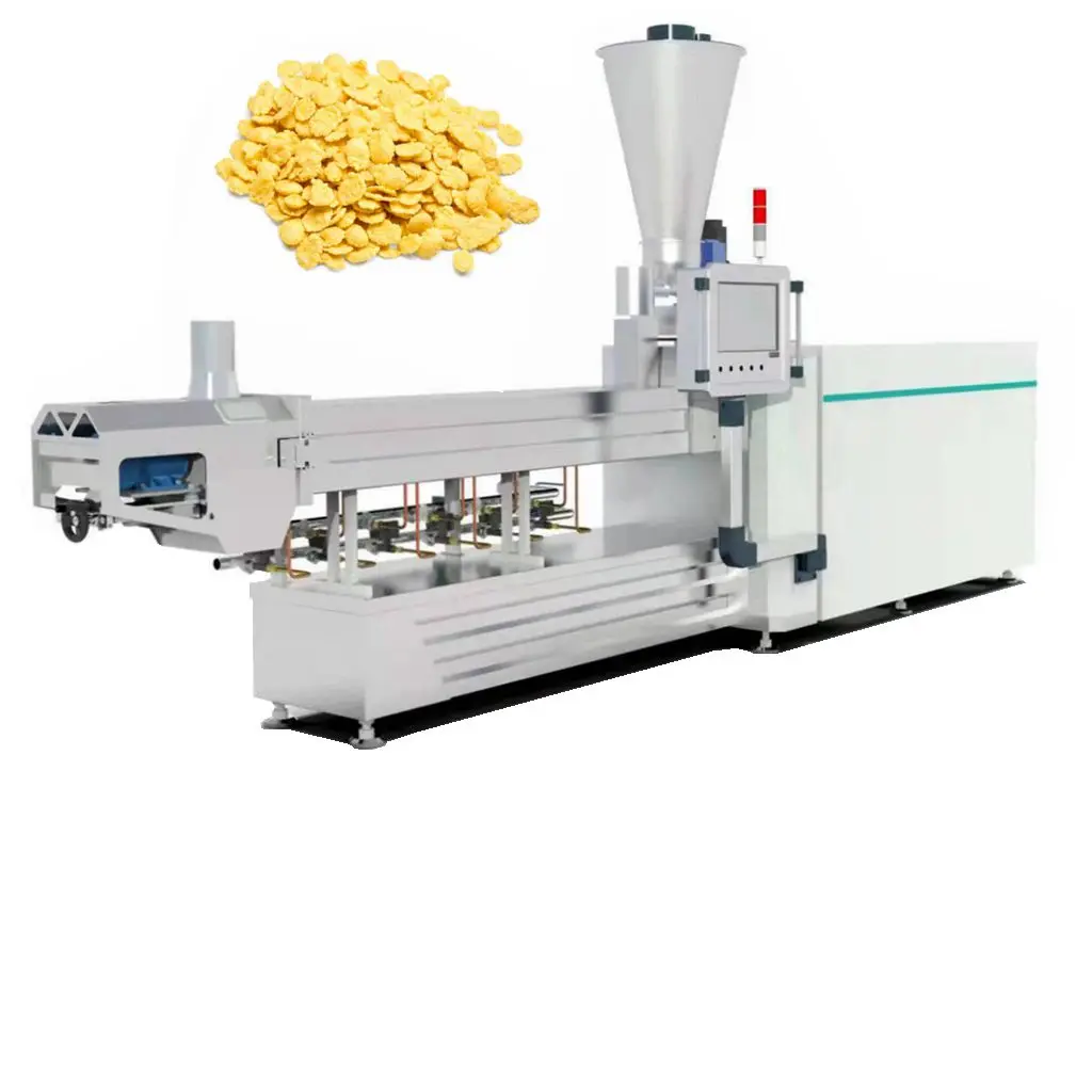 Turnkey Stainless Steel Instant Corn Flakes Breakfast Cereals Production Project Machines Extruder Flaker Oven Equipment