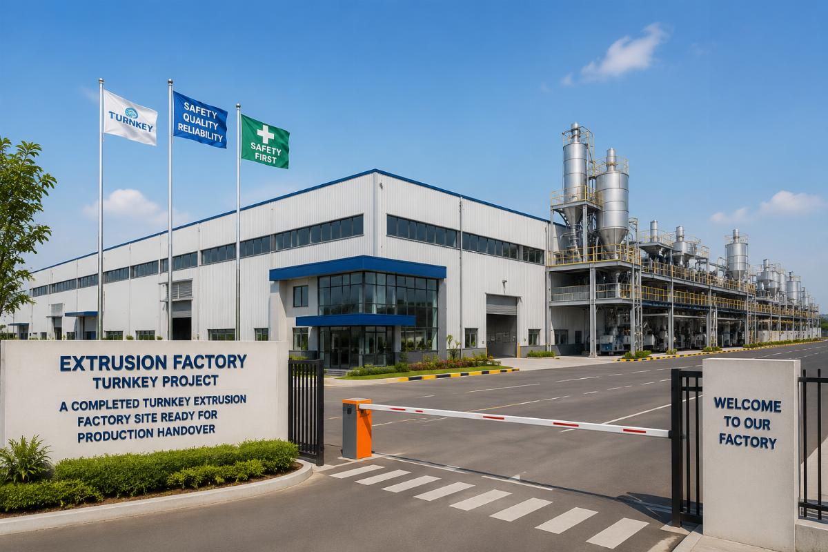 A completed turnkey extrusion factory site ready for production handover