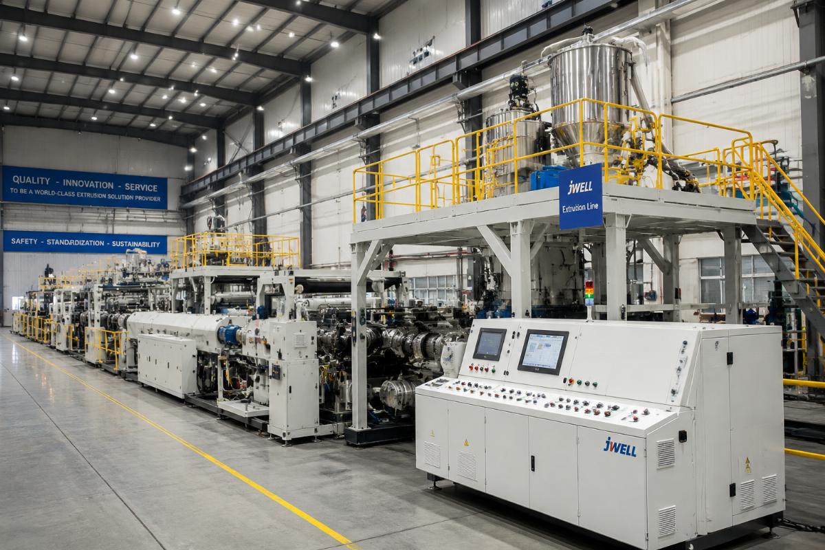 Completed turnkey extrusion line on site at a global production facility