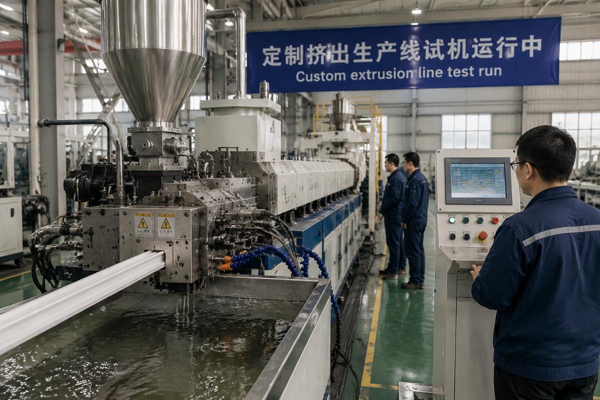 Custom extrusion line test run at a Chinese manufacturing facility