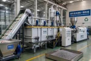 Integrated plastic washing and pelletizing unit on a production floor