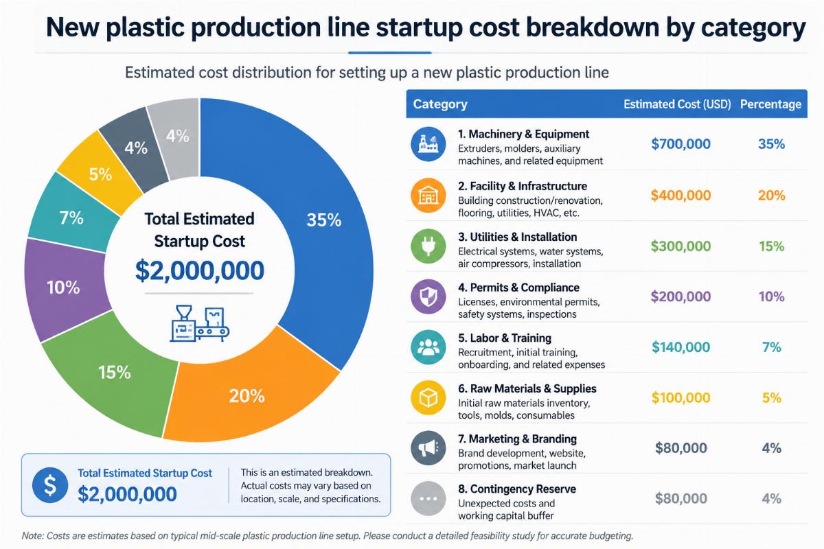 New plastic production line startup cost breakdown by category