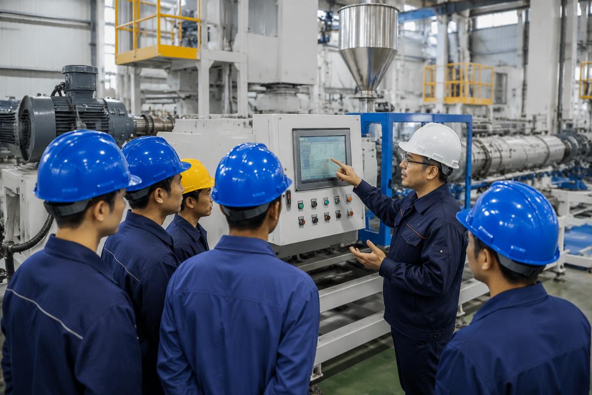 On-site operator training session for extrusion line operation and basic maintenance