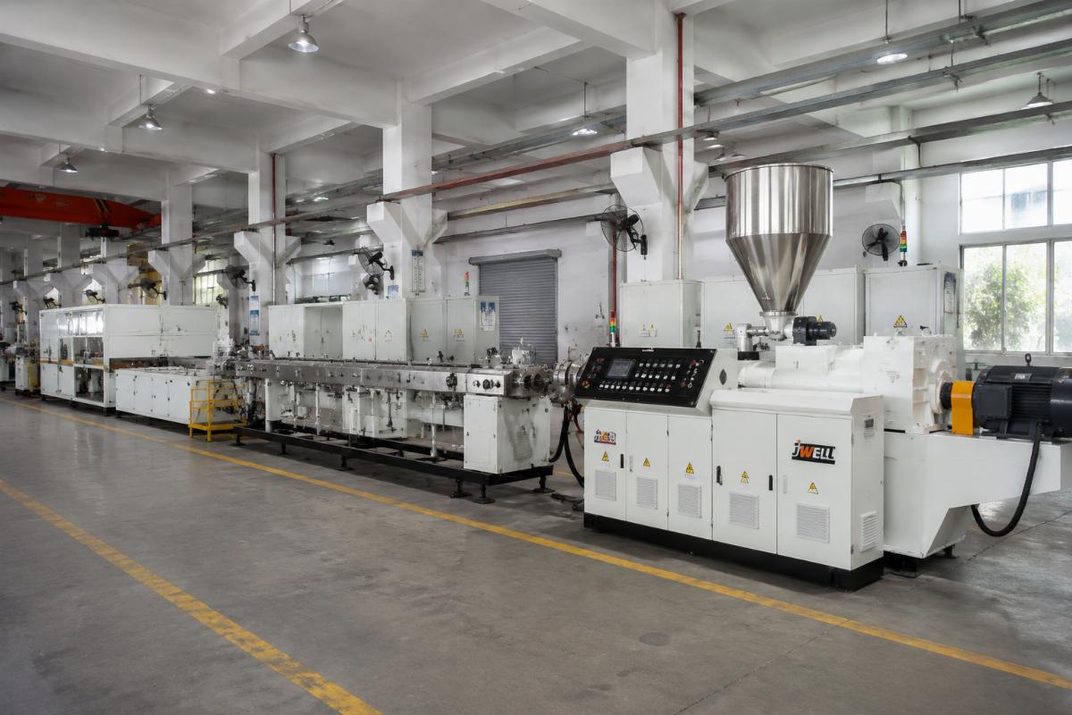 Side view of an extrusion line installed with no structural changes to the existing factory floor