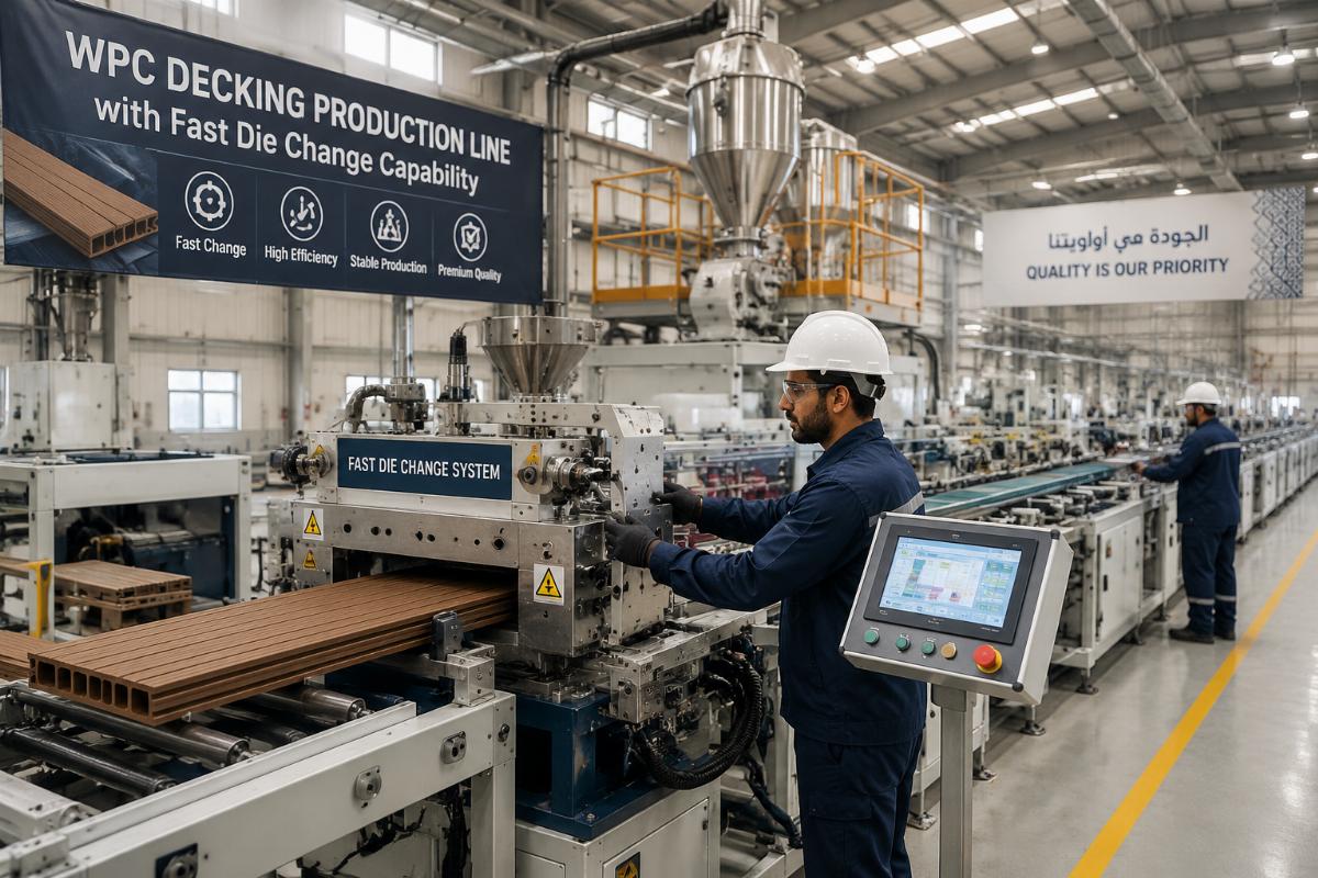 WPC decking production line with fast die change capability in a Middle Eastern factory